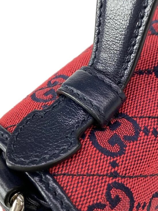 GUCCI GG Marmont mini top handle bag Red Navy Jacquard Leather Handbag main image 8